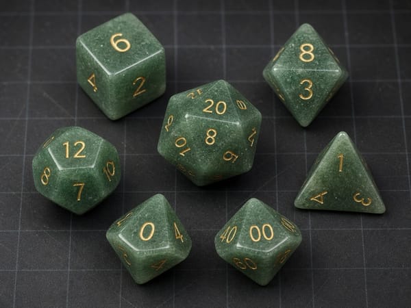 In-stock natural green aventurine gemstone polyhedral dice with gold numbers