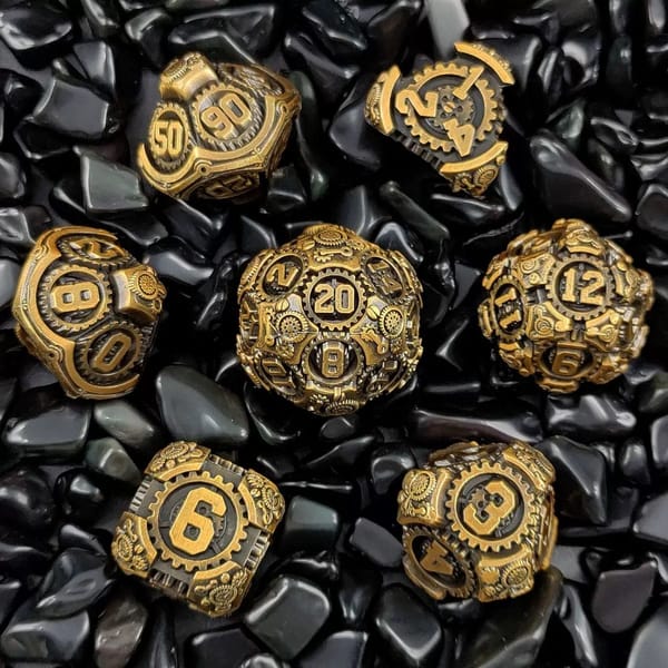 In-stock antique-gold steampunk gear metal dice