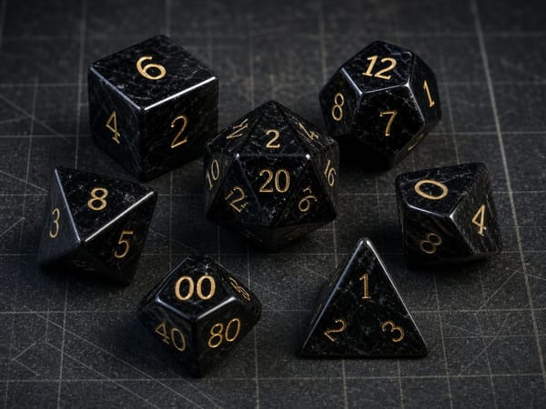In-stock natural black obsidian gemstone polyhedral dice with gold numbers