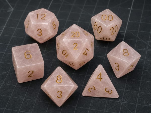 In-stock natural rose quartz gemstone polyhedral dice with gold numbers