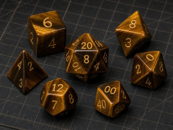 In-stock natural tiger's eye gemstone polyhedral dice with gold numbers
